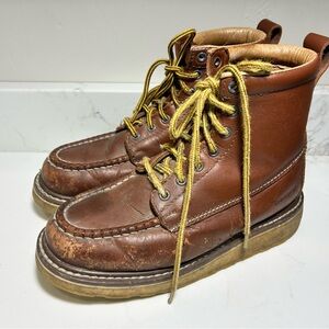 Vintage Sears DieHard Work Boots Mens 8D Brown SureTrack Leather Soft Toe 84994